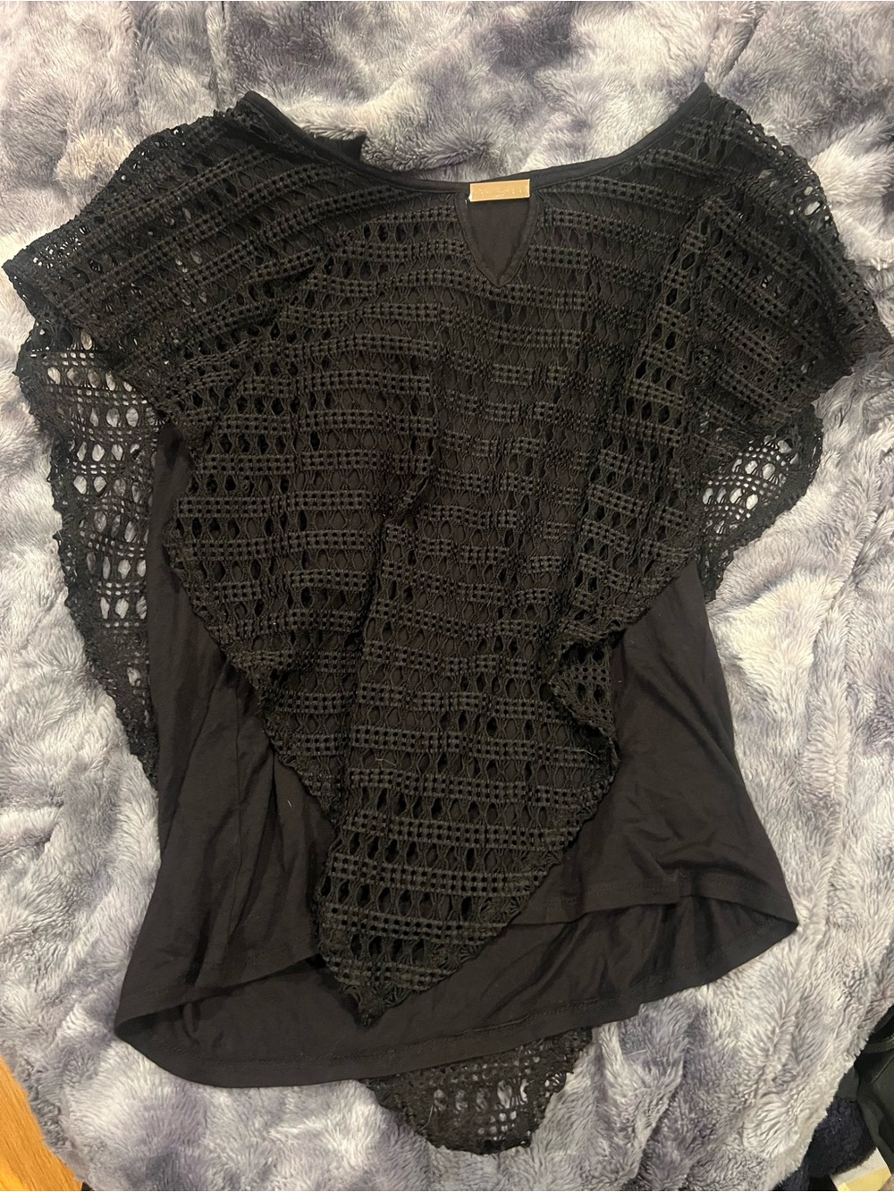 NAIF Black Crochet Poncho Sweater Top